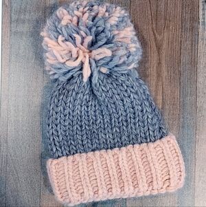 Gelso Bianco Grey And Pink PomPom Touque